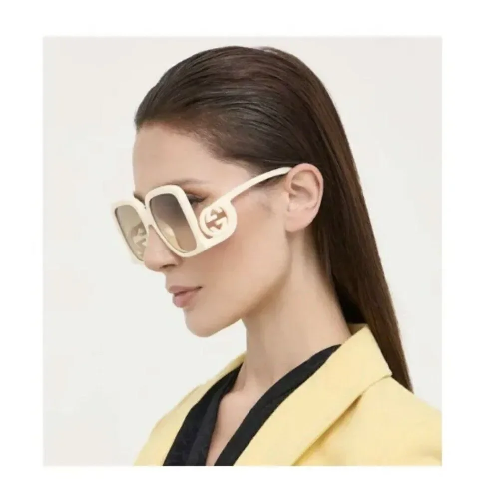 NEW Gucci GG1326S 009 Ivory Grey Mirror Oversized Square Women Sunglasses